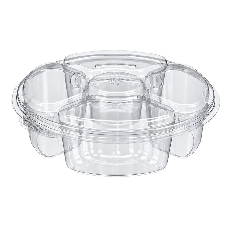 Empty Inline Plastics PL065C clear round 5-compartment platter with lid