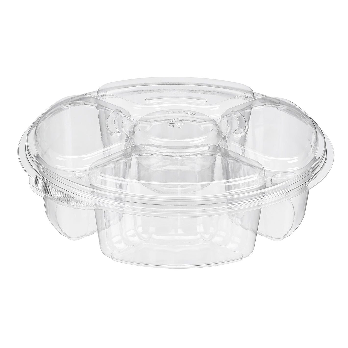 Manufacturer photo of Inline Plastics PL065C clear round 5-compartment platter with lid