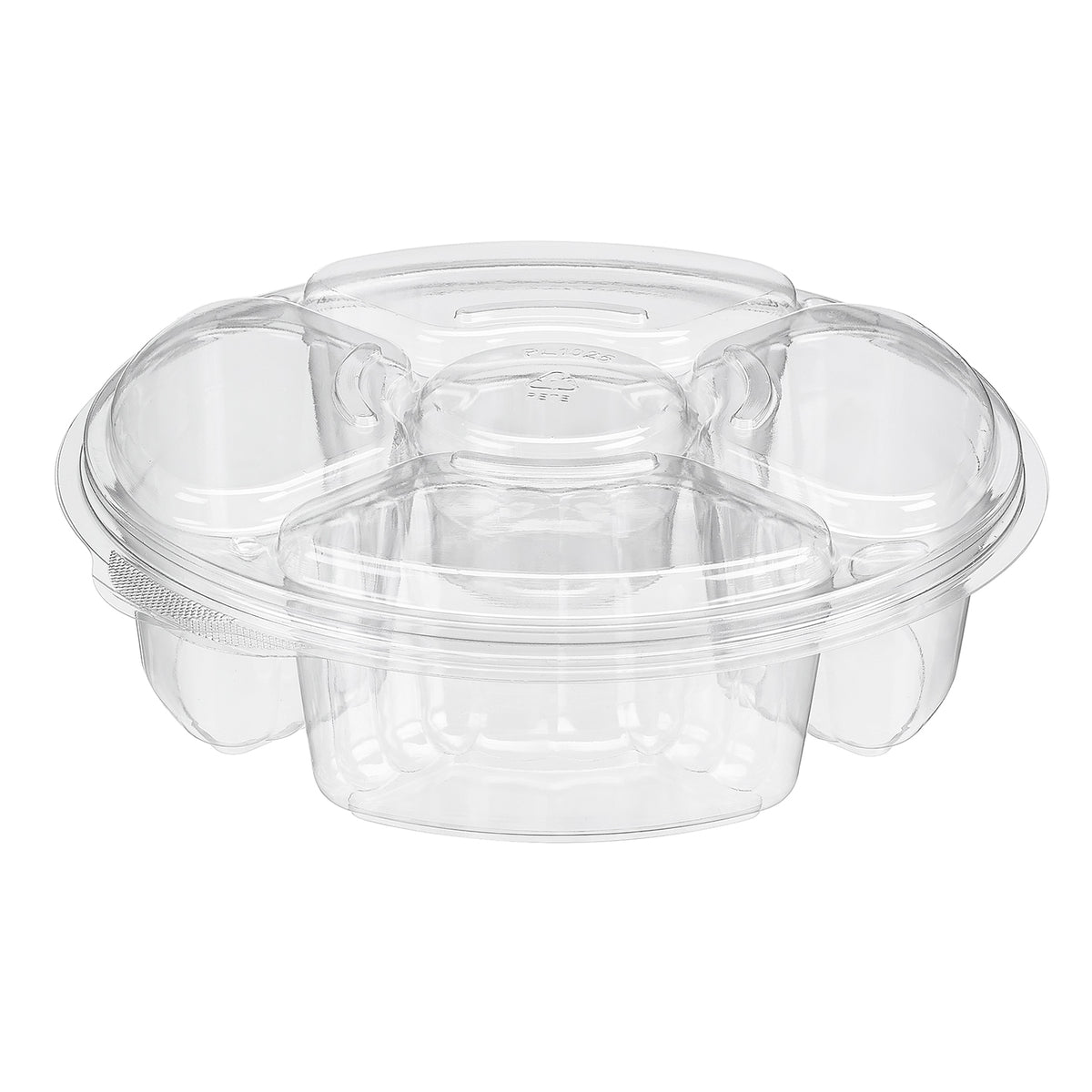Manufacturer photo of Inline Plastics PL065C clear round 5-compartment platter with lid