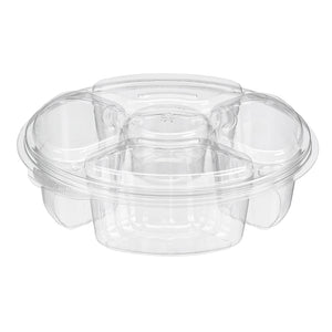 Manufacturer photo of Inline Plastics PL065C clear round 5-compartment platter with lid