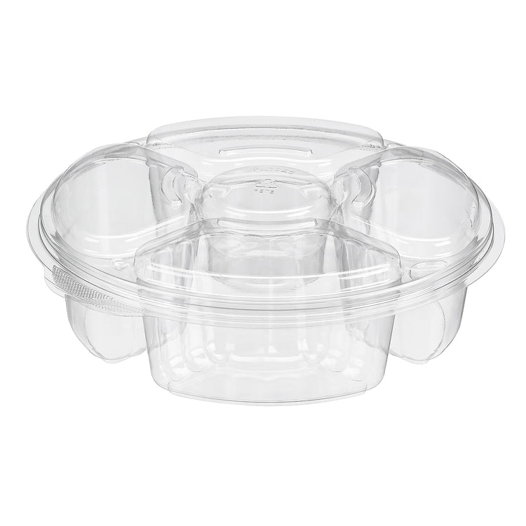 Manufacturer photo of Inline Plastics PL065C clear round 5-compartment platter with lid