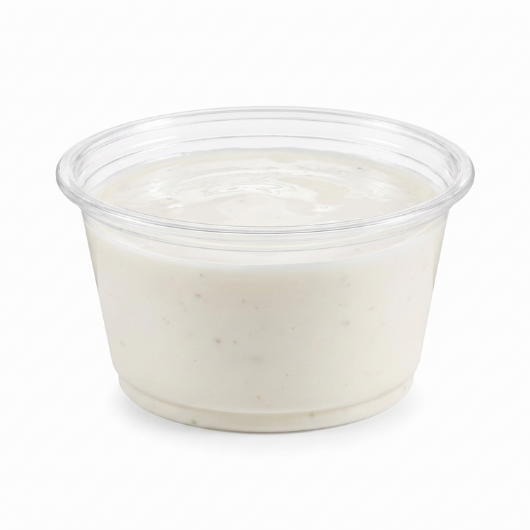 Inline Plastics Safe-T-Fresh CC4R 4 oz. round insert cup filled with creamy ranch dipping dressing