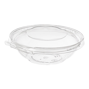 Inline Plastics Safe-T-Fresh TS18RN 18 oz. round tamper-evident hinged container with dome lid, shown on a transparent background
