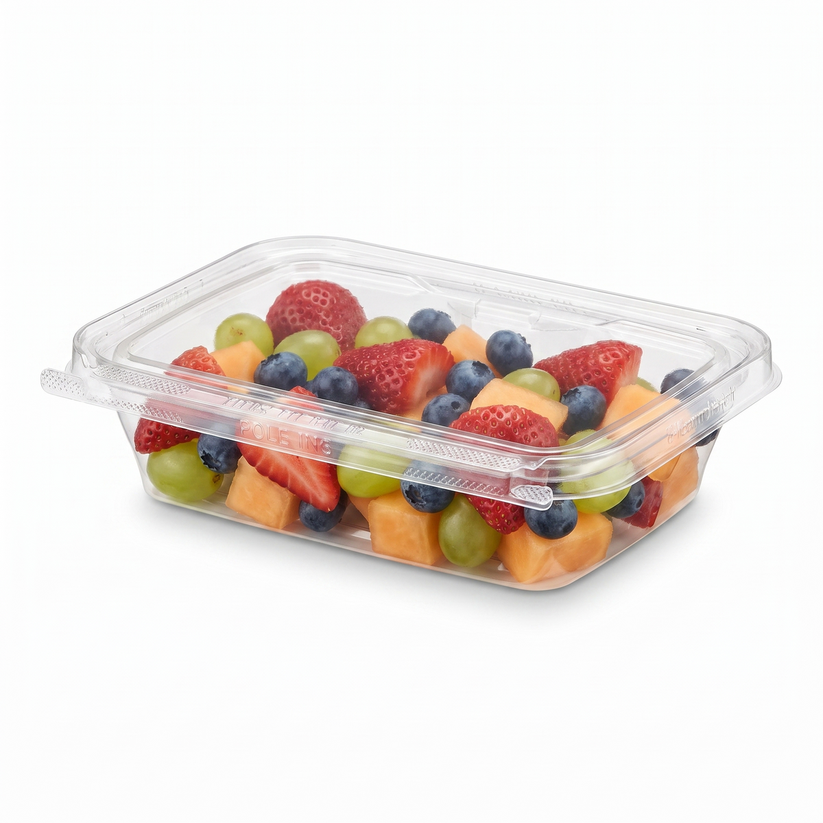 Inline Plastics Safe-T-Fresh TS20 20 oz. container filled with fresh cut fruit