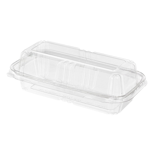 Inline Plastics Safe-T-Fresh TS202 40 oz. rectangular tamper-evident hinged container with dome lid, shown on a transparent background