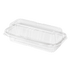Inline Plastics Safe-T-Fresh TS202 40 oz. rectangular tamper-evident hinged container with dome lid, shown on a transparent background