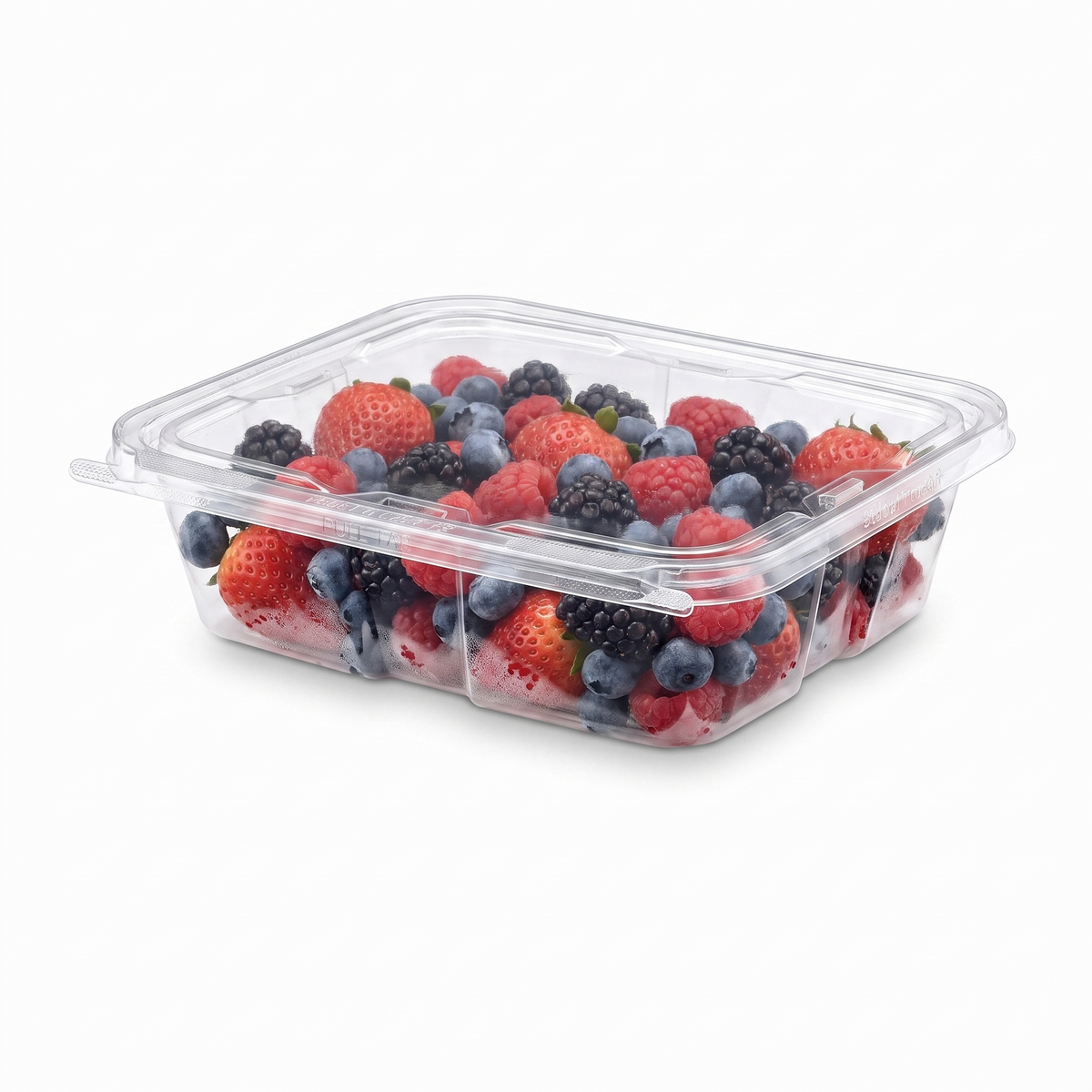 Inline Plastics Safe-T-Fresh TS35 35 oz. container filled with fresh cold mixed berries