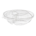 Inline Plastics Safe-T-Fresh TS52R3N 52 oz. round 3-compartment tamper-evident hinged container with dome lid, shown on a transparent background
