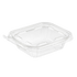 Inline Plastics Safe-T-Fresh TS8 8 oz. rectangular tamper-evident hinged clamshell container with flat lid, shown on a transparent background