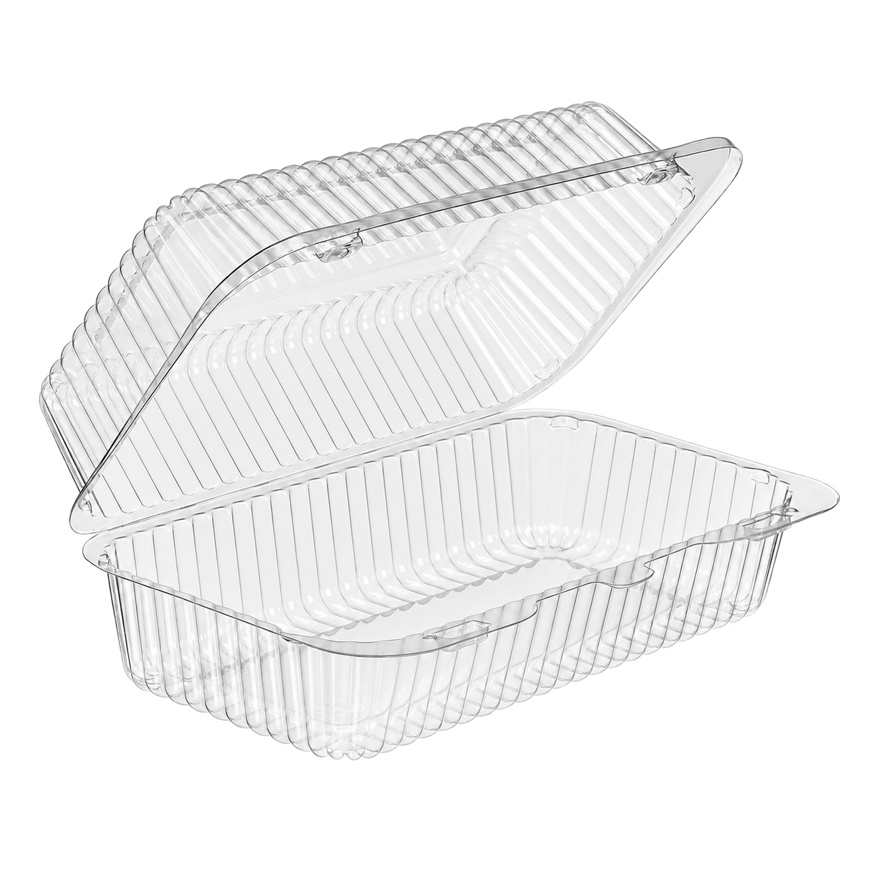 Empty Inline Plastics SLP35 clear rectangular hinged clamshell container