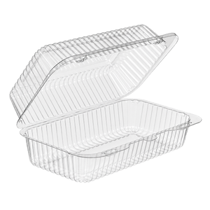 Empty Inline Plastics SLP35 clear rectangular hinged clamshell container