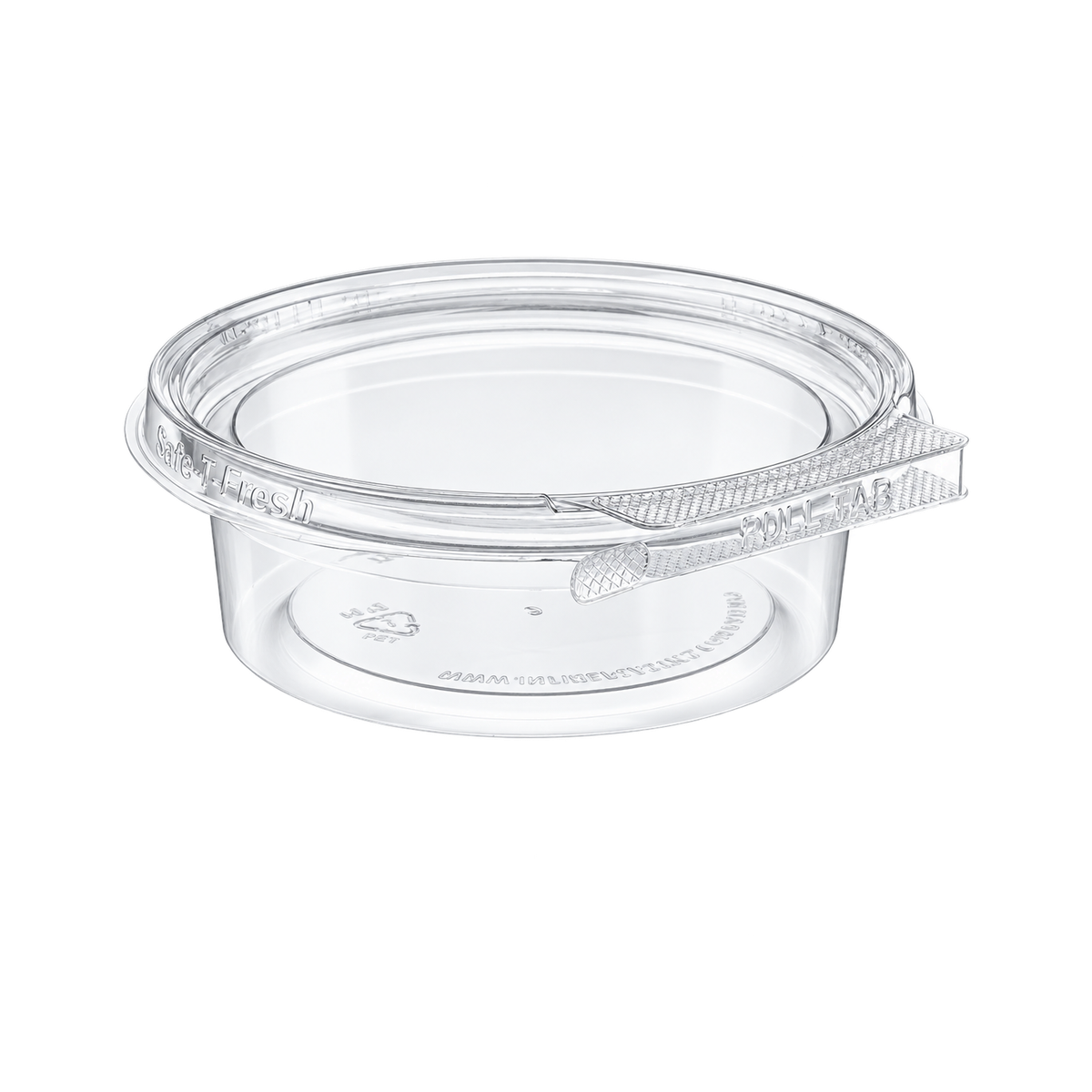 Empty Inline Plastics TS4008R clear 8 oz round tamper-evident container, full product view