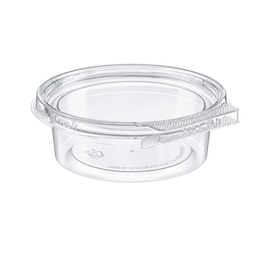 Empty Inline Plastics TS4008R clear 8 oz round tamper-evident container, full product view