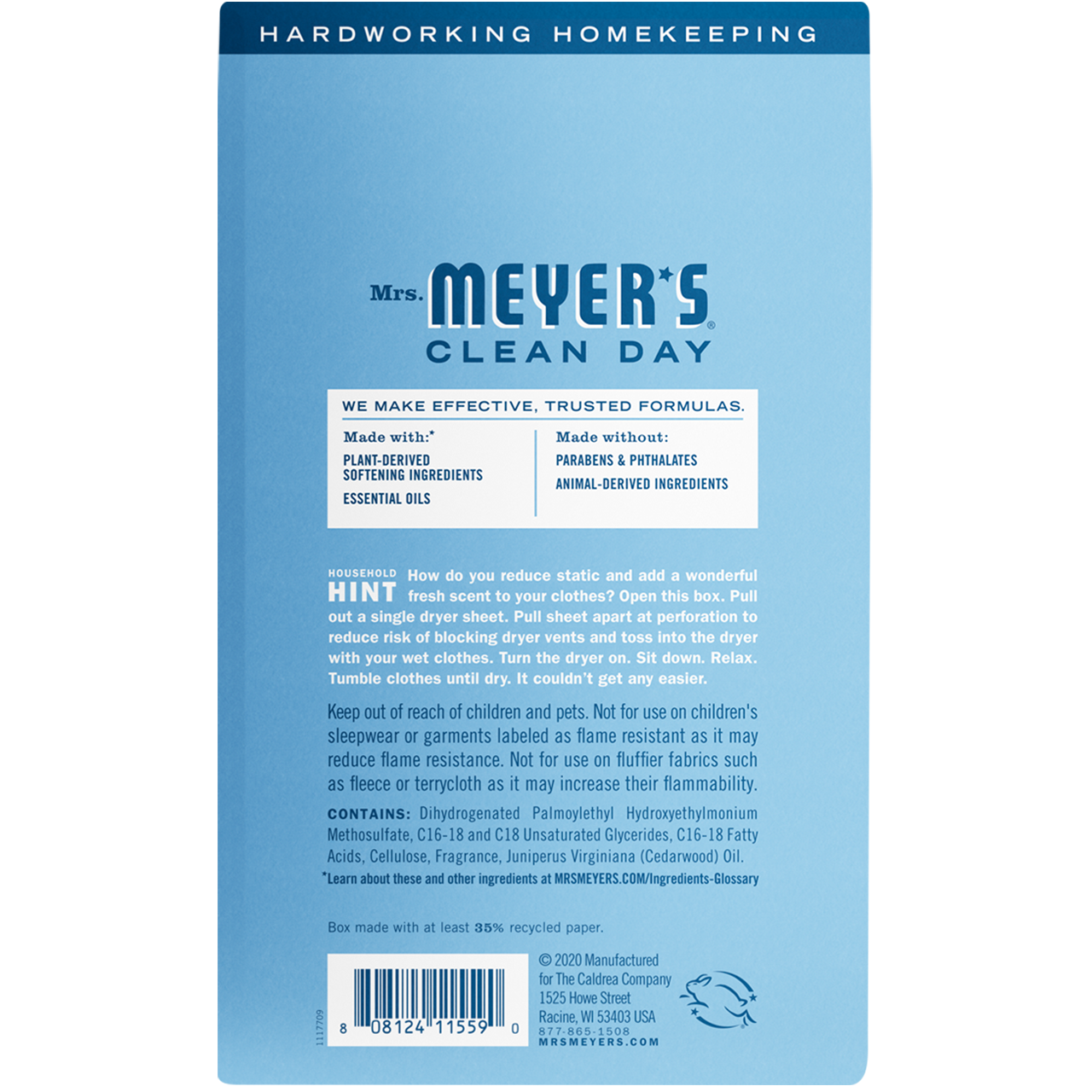 Mrs. Meyers Rain Water Dryer Sheets - Case of 12