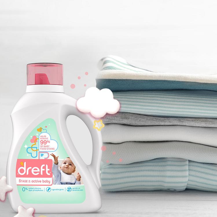 Dreft - Liquid Laundry Detergent 46oz, Stage 2 Active Baby - Case of 6
