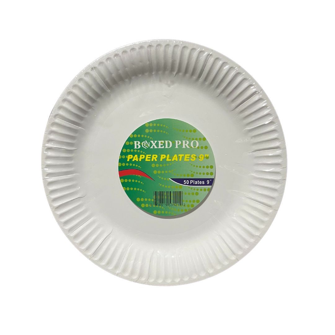 9" White Uncoated Paper Plate, 50 Pack - Case of 12