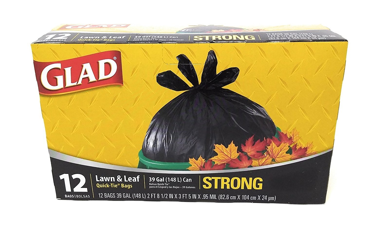 Glad - Lawn & Leaf Trash Bags, 39 Gallon, Quick-Tie, 12 Pack - Case of 12