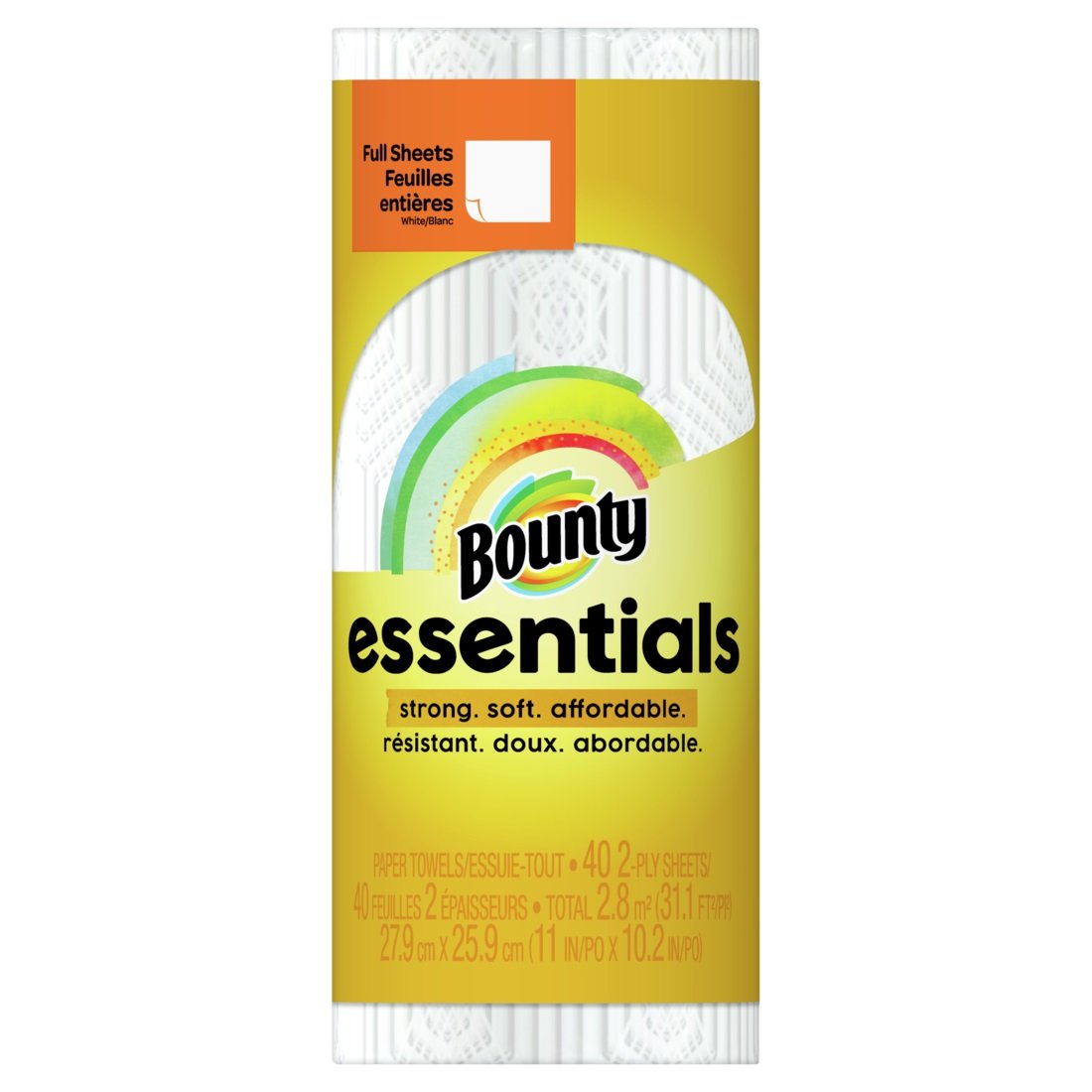 Bounty Essentials Full Sheet Paper Towel Rolls, 2-Ply, White, 40 Sheets Per Roll - Pack of 30