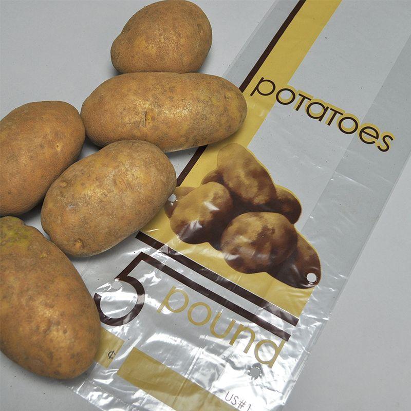 LK 10G-6145POT - 6" x 3.5" x 16.5" 1 mil Vented 5 lb Potato Poly Bag w/ Print - Case of 1000