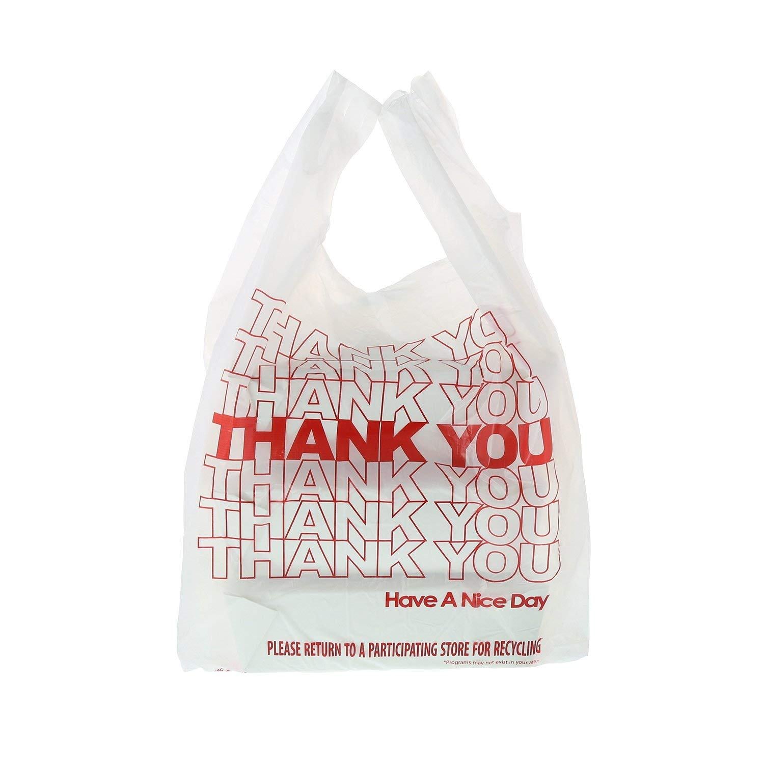 1/6 T-Shirt Bag Thank You 3X AFSD White 12" x 7" x 21" 15mic - Case of 500 - 1029766