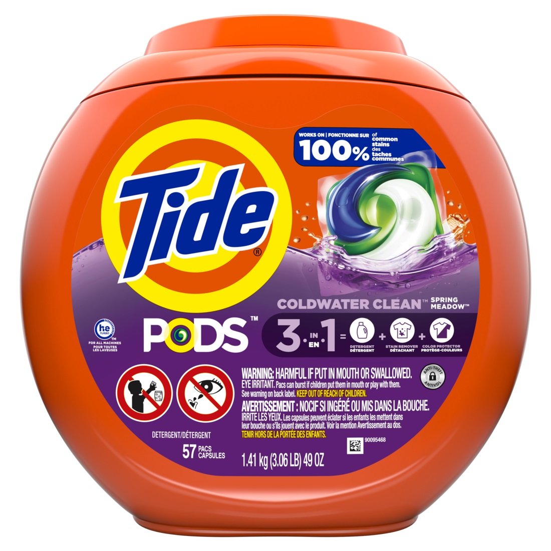 Tide - PODS HE Compatible Liquid Laundry Detergent Soap Pacs 57 Count, Spring Meadow - Case of 4