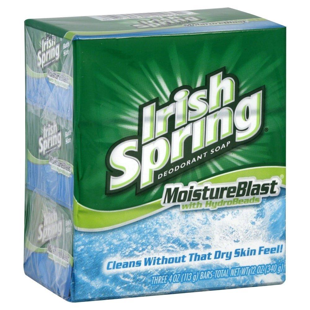 Deodorant Bar Soap Irish Spring Moisture Blast w/HydraBeads3.75oz- 3 Pack - Case of 18 Packs 114179