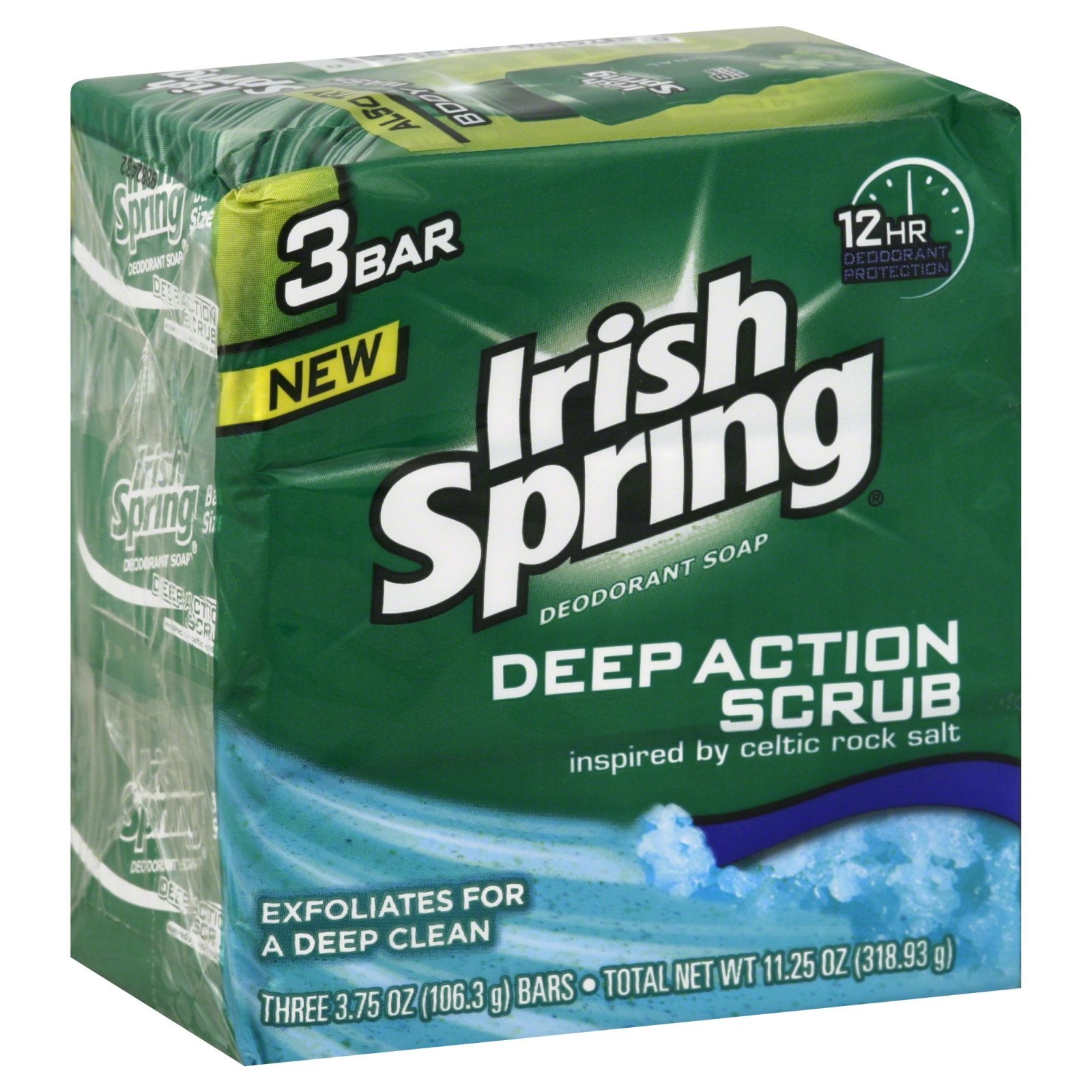 Deodorant Bar Soap Irish Spring Deep Action Scrub 3.75oz- 3 Pack - Case of 18 Packs 114186