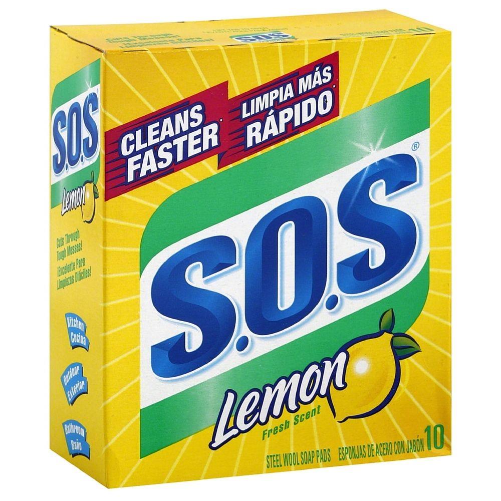 S.O.S - Steel Wool Dish Scrubber Pads, Lemon Scent, 10 Pack - Case of 6