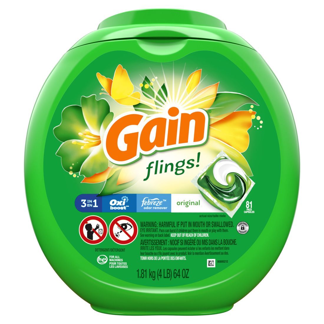 Gain - Flings! Laundry Detergent Pacs 81 Count, Original - Case of 4