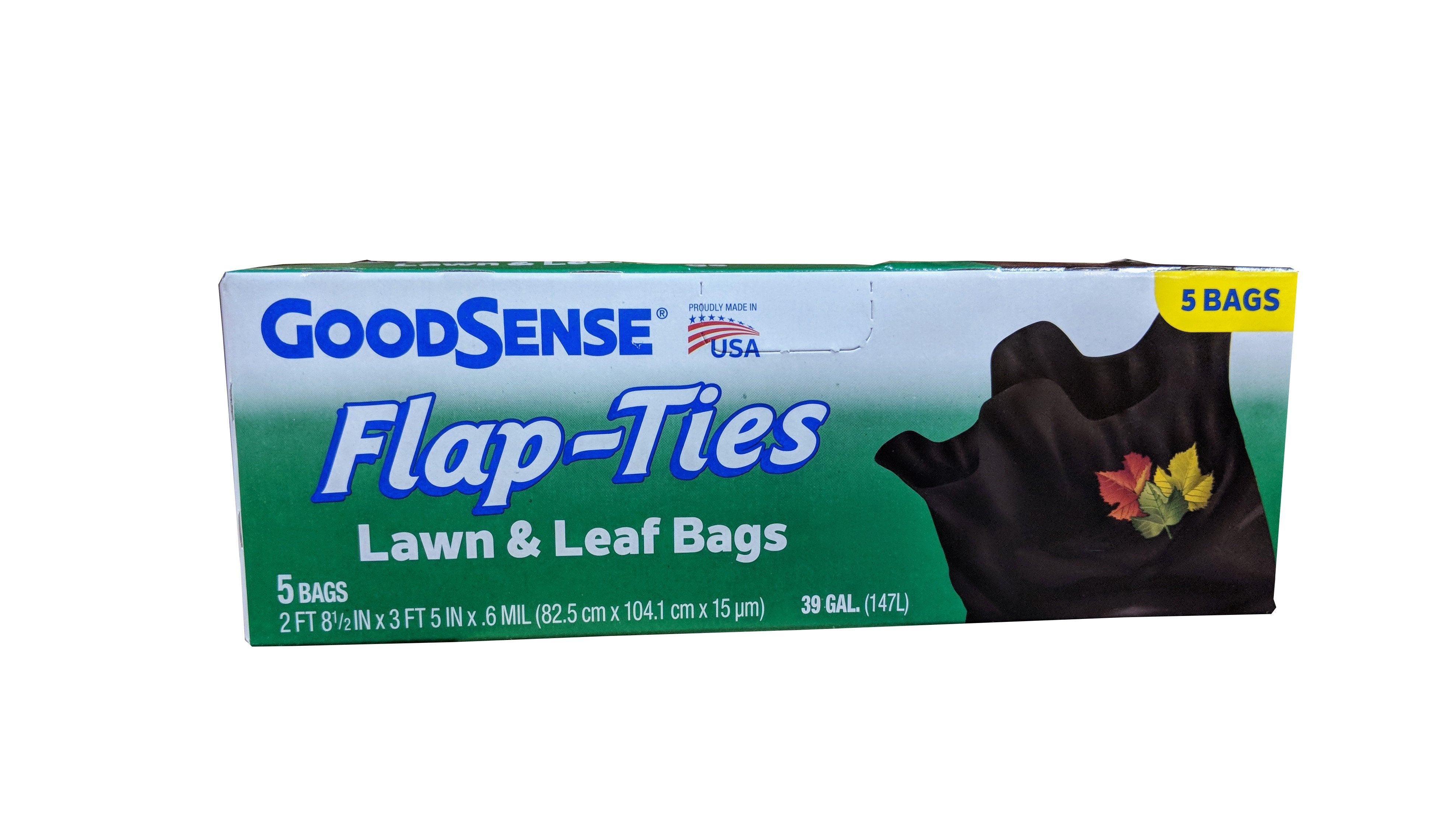 GoodSense - Lawn & Leaf Trash Bags, 39 Gallon, Flap-Ties, 5 Pack - Case of 12
