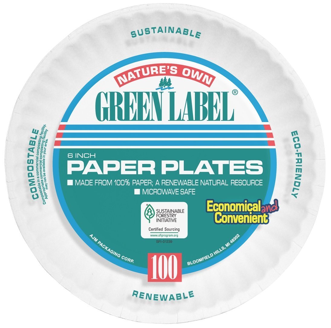 AJM - 6" Uncoated Paper Plates - Case of 1000