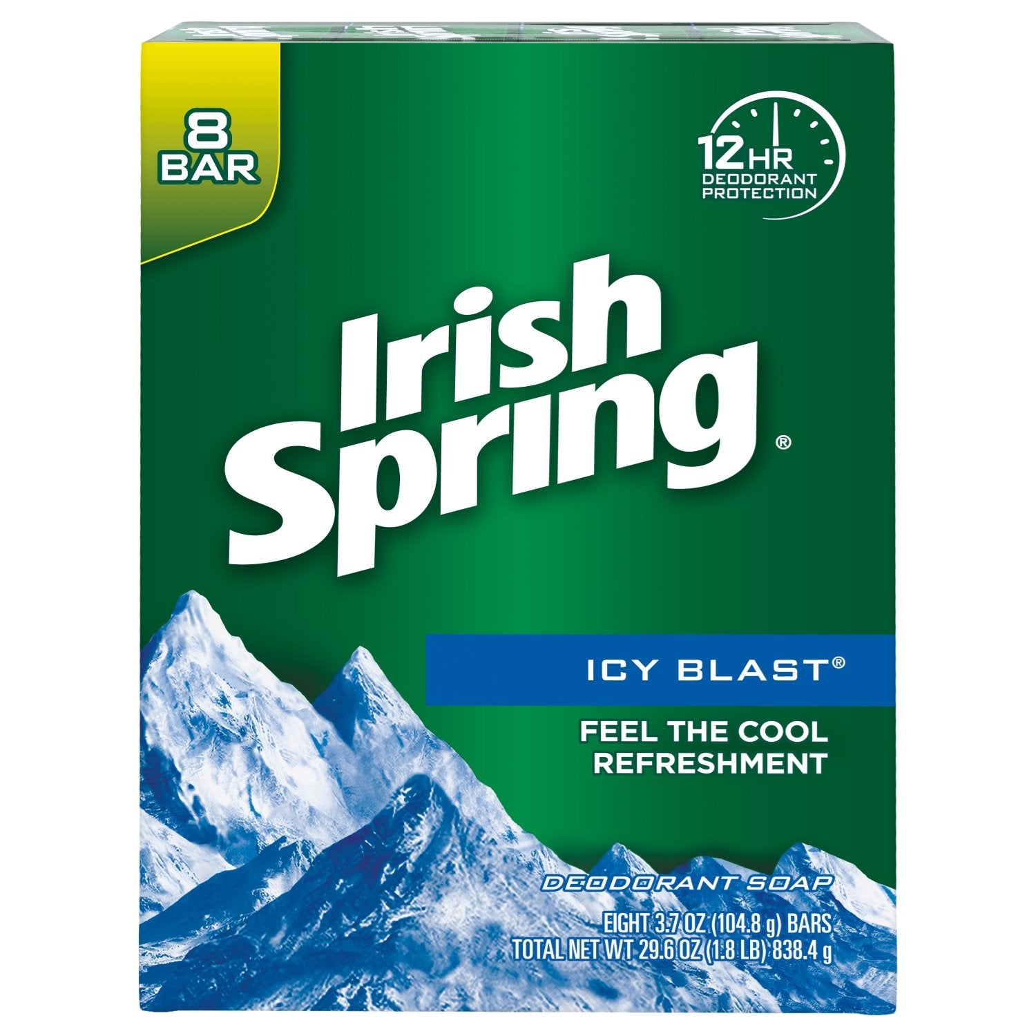 Deodorant Soap Bar Irish Spring Icy Blast 3.7oz- 8 Pack - Case of 9 Packs 114171