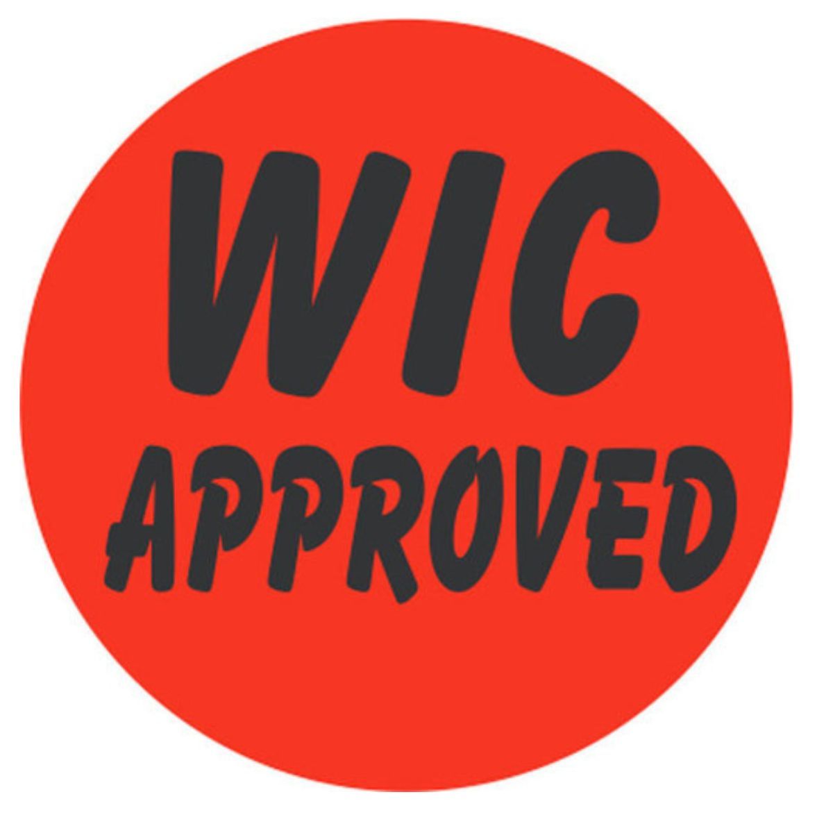 Bollin Label 50673 - WIC Approved Black on Red 1.25 in. Circle - Roll of 1000
