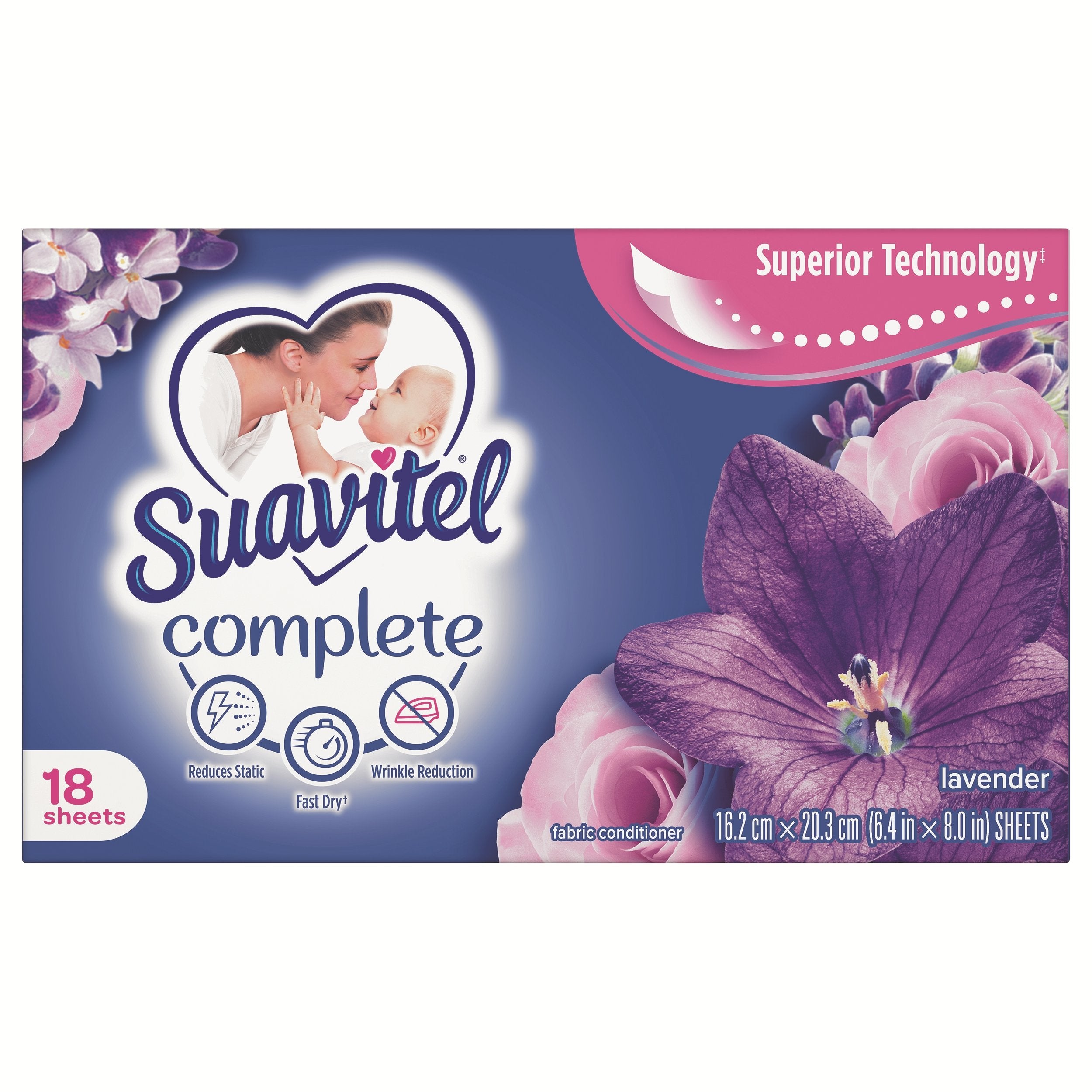 Suavitel - Complete Dryer Sheets 18 Count, Lavender - Case of 15