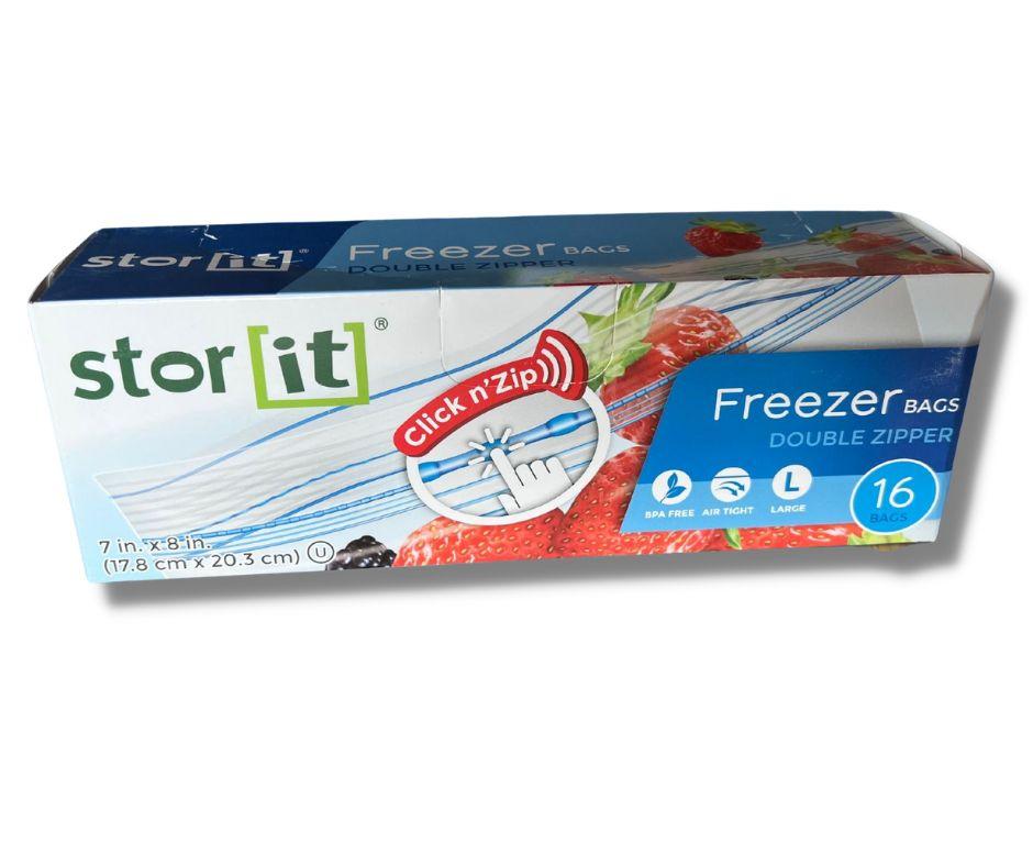 Stor-It - Food Storage Freezer Bags, Double Zipper, Quart, 16 Count - Case of 24