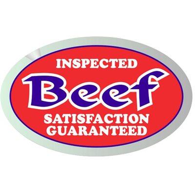 Bollin Label 10195 - Beef (Inspected) Red/Blue/White On Silver 1.25x2 In. Oval - Roll of 500