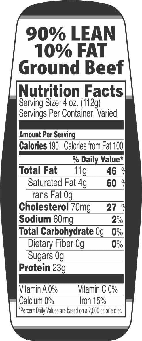 Bollin Label 10560 - Ground Beef 90%/10% W/nut Fact Black 1.5x3.62 In. - Roll of 500
