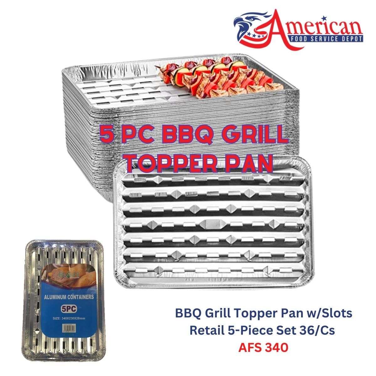 AFS - BBQ Grill Topper Pan w/Slots, 5-Piece Set - Case of 36