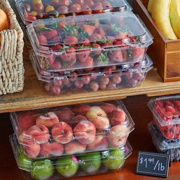 AFS - Plastic Hinged Fruit Container 7"x5"x3", Vented - Case of 200