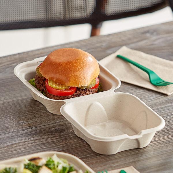 World Centric - Compostable Fiber Burger Clamshell 6" x 6" x 3" - Case of 500