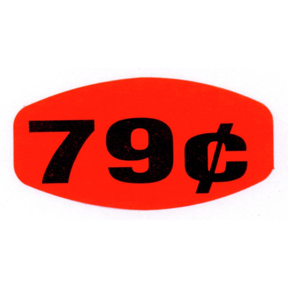 79¢ Label, .625" x 1.25" Short Oval Red - Roll of 1000