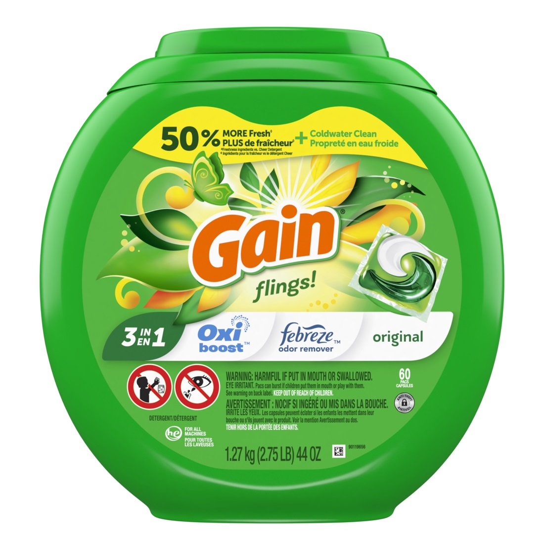 Gain - Flings! Laundry Detergent Pacs 60 Count, Original - Case of 4