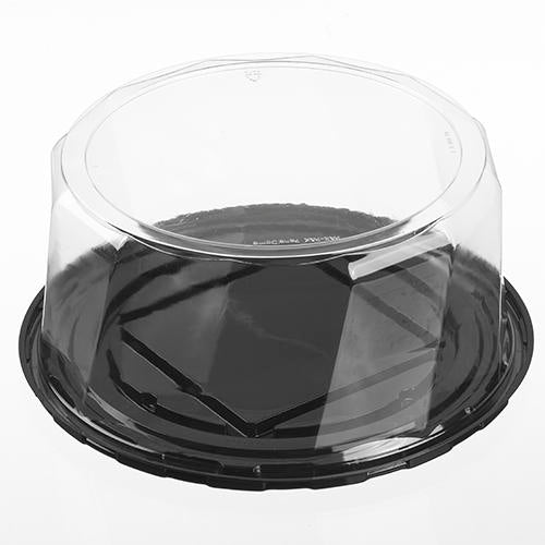 Cake Container 9" Black Round Bake w/5" Clear Dome Lid - Case of 50 - 18243