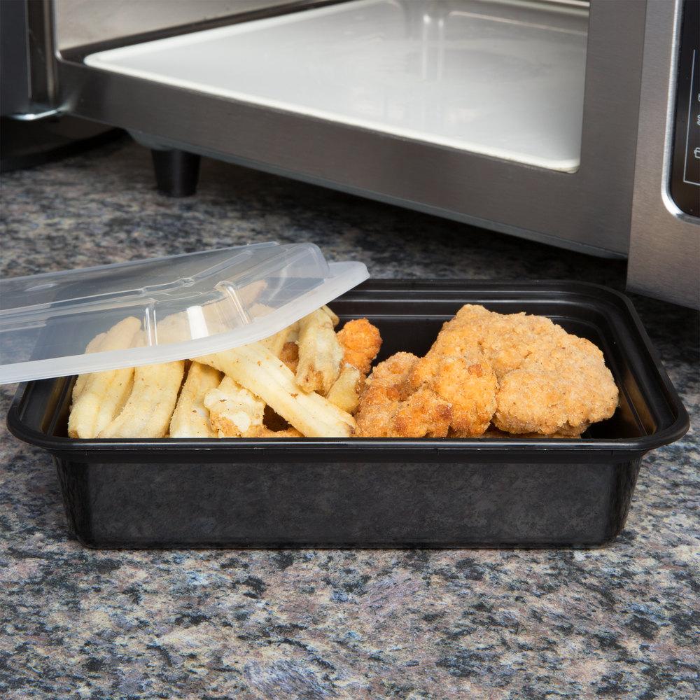 Win Sone - 32oz Black Rectangular Microwavable Container with Lid - Case of 150
