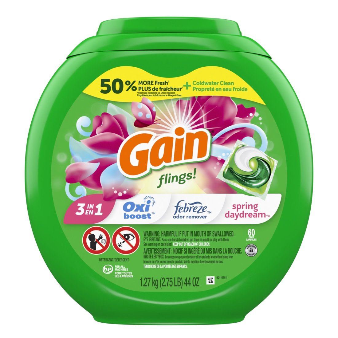 Gain - Flings! Laundry Detergent Pacs 60 Count, Spring Daydream - Case of 4