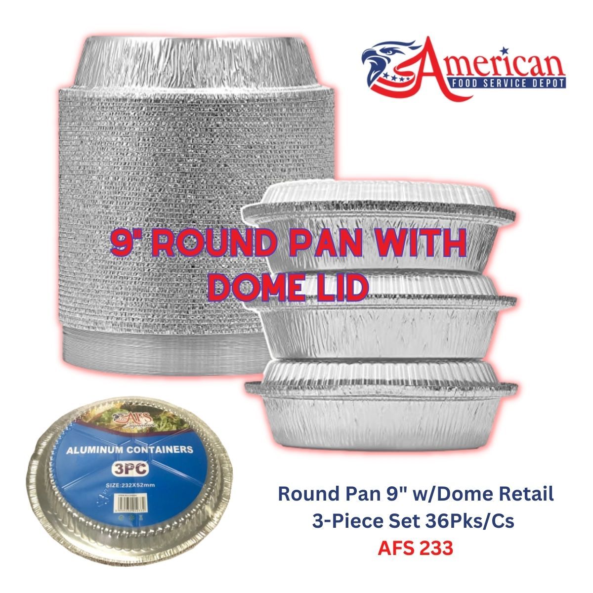 AFS - Round Pan 9" w/Dome Lid, 3-Piece Set - Case of 36