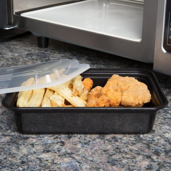 AFS - 38oz Black Rectangular Microwavable Container with Lid - Case of 150