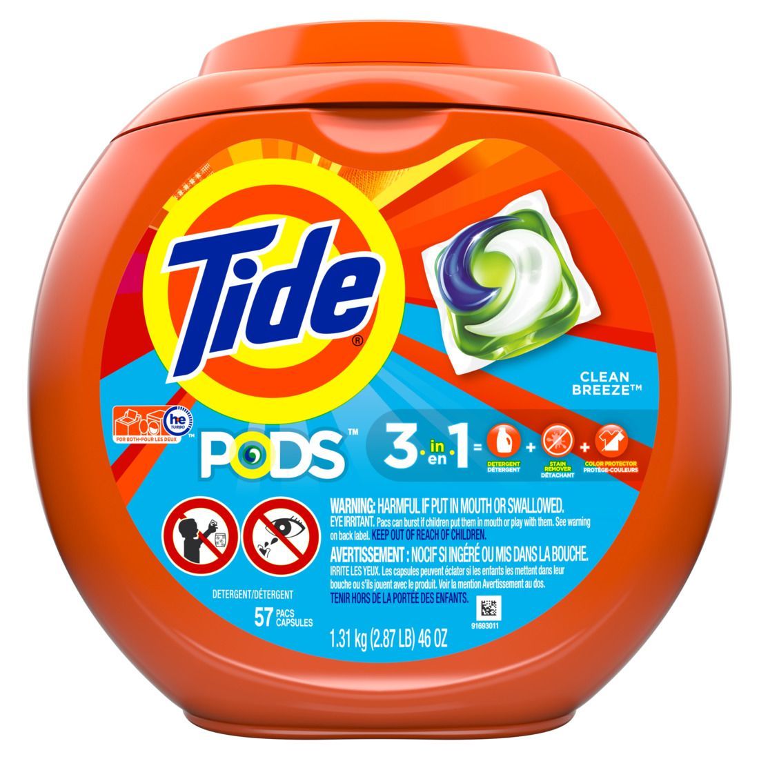 Tide - PODS HE Compatible Liquid Laundry Detergent Soap Pacs 57 Count, Clean Breeze - Case of 4