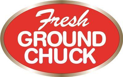 Bollin Label 10006 - Fresh Ground Chuck White/Red  1.25" x 2" Oval - Roll of 500