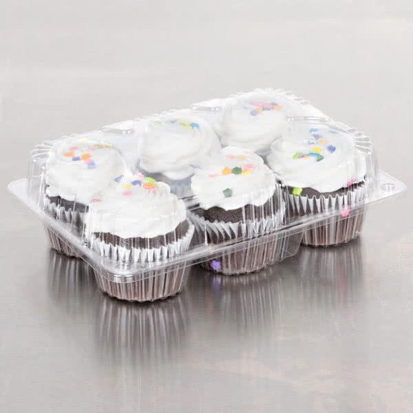 6 Compartment Low Dome Clear Hinged Cupcake / Muffin Takeout Container - Case of 500